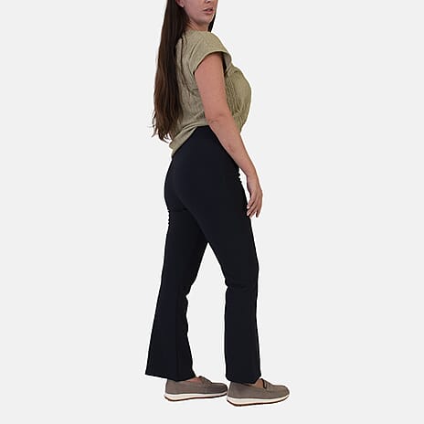 Sugar Crisp 29 Inch Bootleg Flared Pants with Elasticated Waist (Size - 18) - Navy