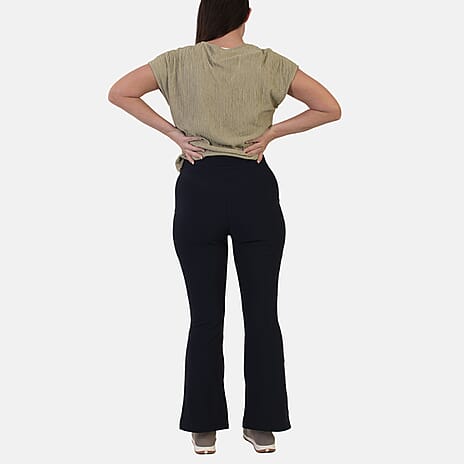 Sugar Crisp 29 Inch Bootleg Flared Pants with Elasticated Waist (Size - 20) - Navy