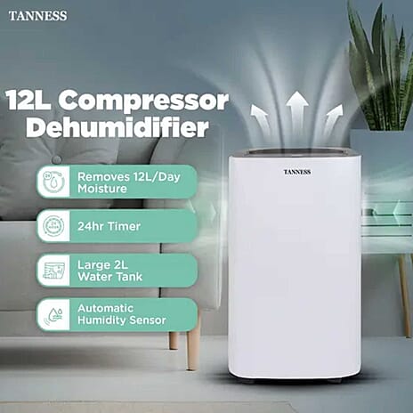 Powerful 12L Electric Dehumidifier With Smart Digital Humidity Control, Fast Laundry Drying Mode,24H Timer, Quiet Sleep Function And Continuous Drainage