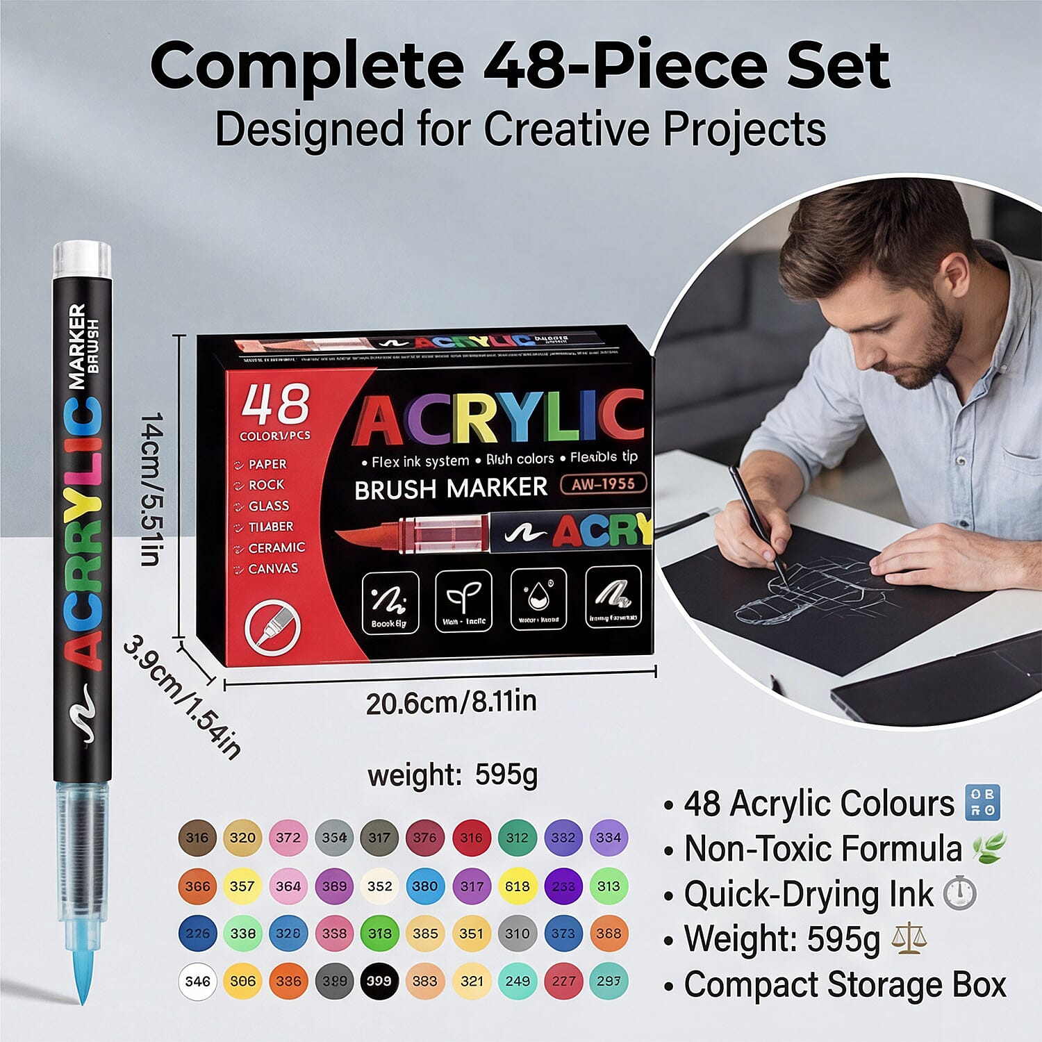Pack of 48 Acralic Colour Set