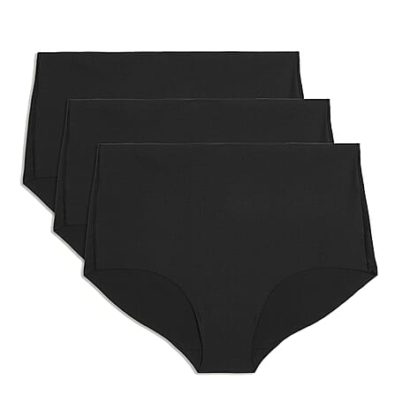 Bodyfit Womens Pack Of 3 No VPL High Rise Knicker Briefs (Size S) - Black