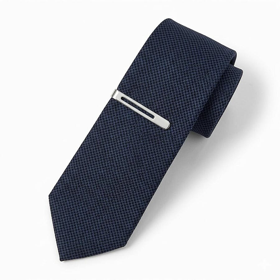 Swarovski Mens 100% Wool Tie with Clip (150 x 7cm) - Dark Blue