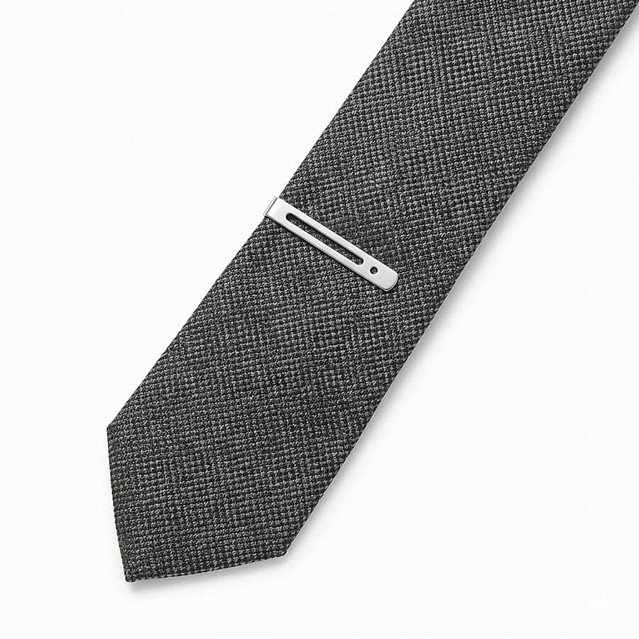 Swarovski Mens 100% Wool Tie with Clip (150 x 7cm) - Grey