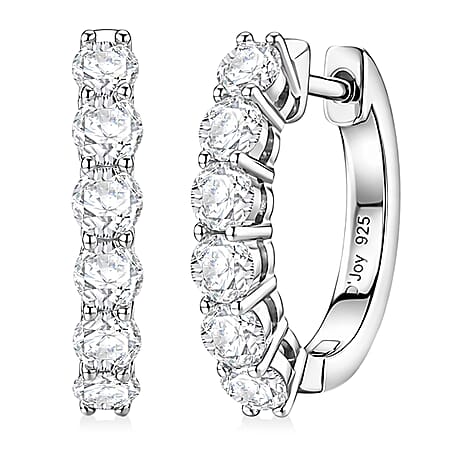 D'Joy GRA Certified Moissanite D-VVS1 Hoop Earring in Rhodium Overlay Sterling Silver 1.32 Ct.