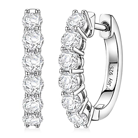 D'Joy GRA Certified Moissanite D-VVS1 Hoop Earring in Rhodium Overlay Sterling Silver 1.32 Ct.