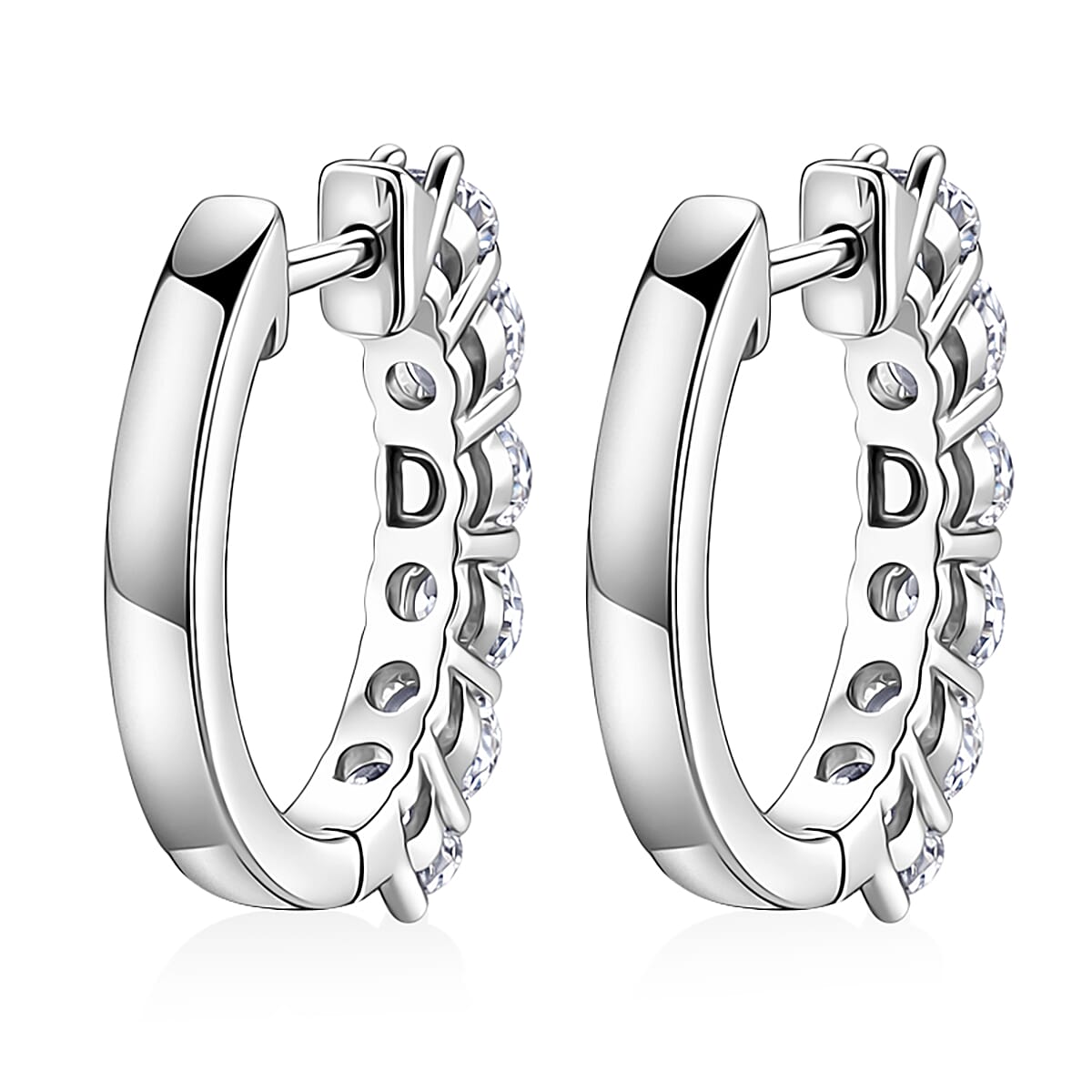 D'Joy GRA Certified Moissanite D-VVS1 Hoop Earring in Rhodium Overlay Sterling Silver 1.32 Ct.