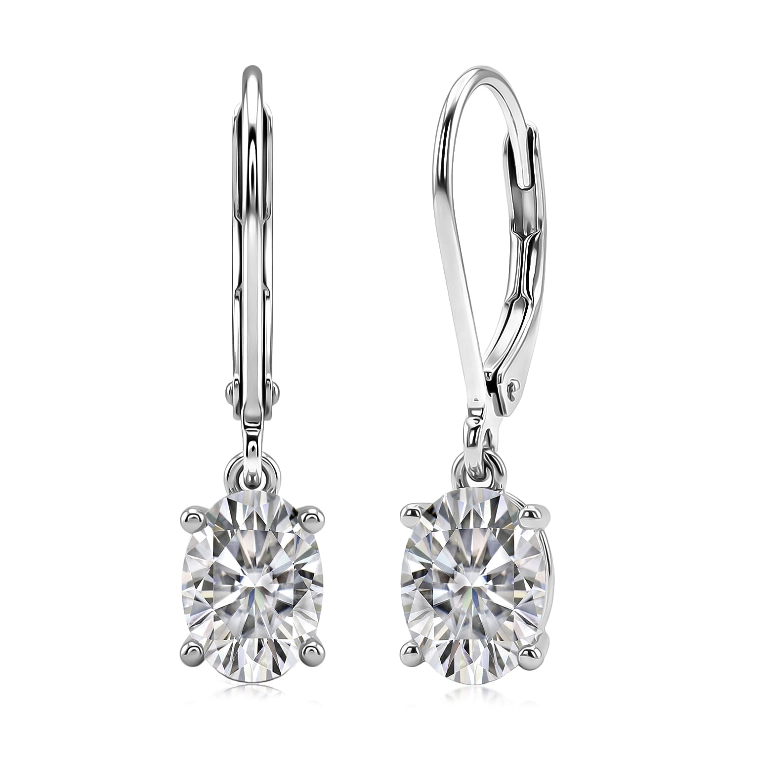 D'Joy Moissanite GRA Certifed Solitaire Earring with Lever Back in Rhodium Overlay Sterling Silver 1.70 Ct.