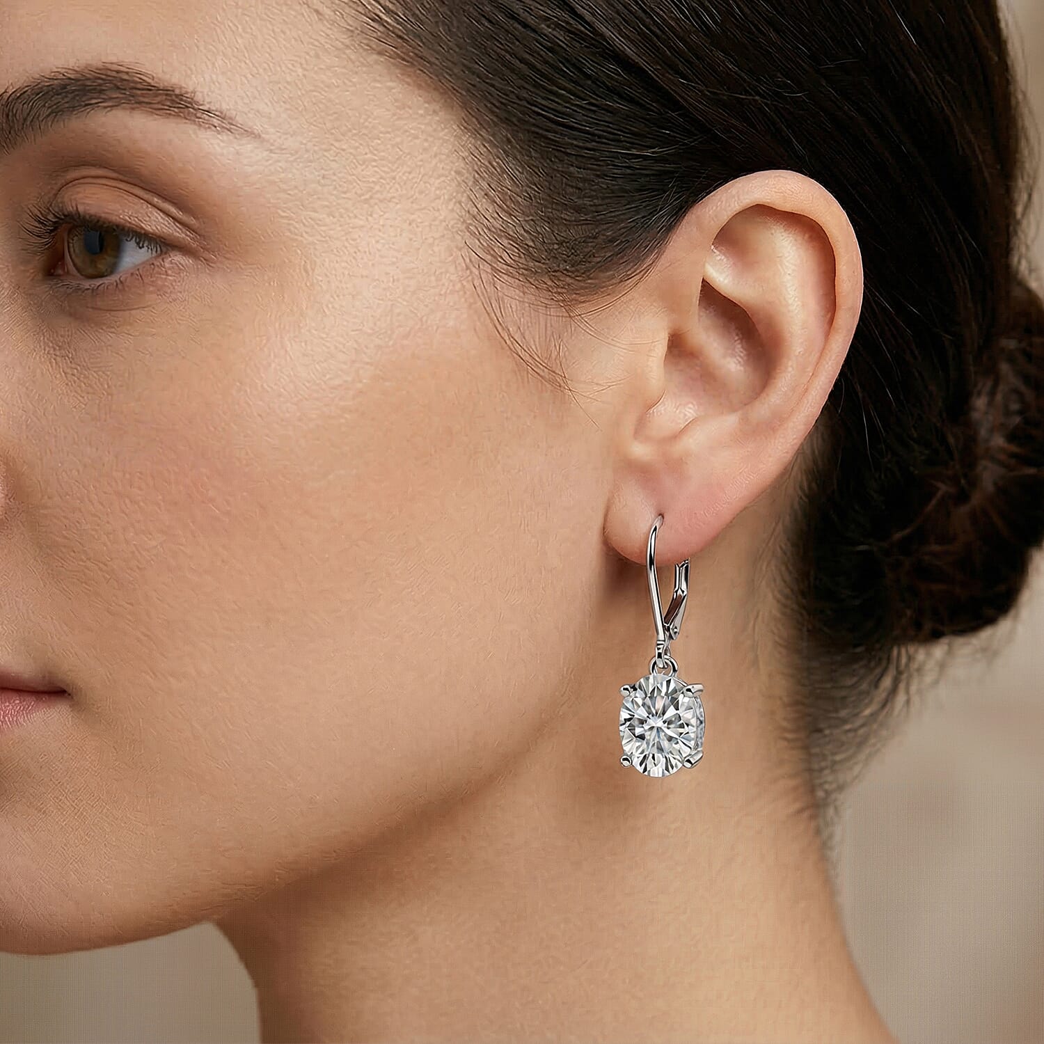 D'Joy Moissanite GRA Certifed Solitaire Earring with Lever Back in Rhodium Overlay Sterling Silver 1.70 Ct.