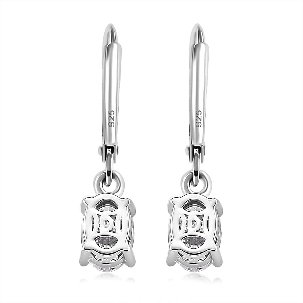 D'Joy Moissanite GRA Certifed Solitaire Earring with Lever Back in Rhodium Overlay Sterling Silver 1.70 Ct.