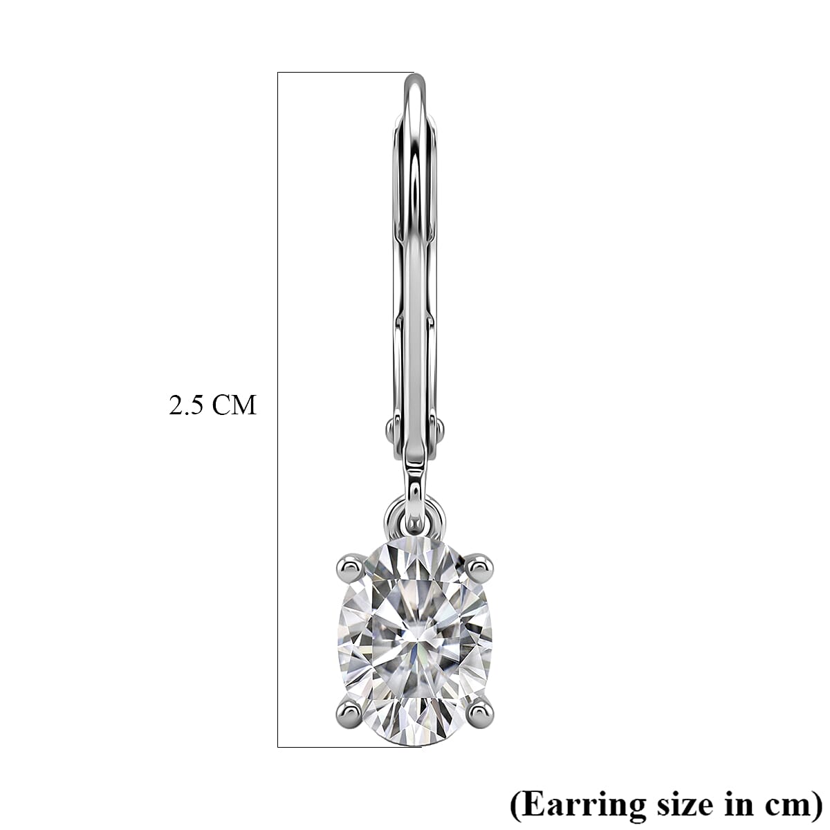 D'Joy Moissanite GRA Certifed Solitaire Earring with Lever Back in Rhodium Overlay Sterling Silver 1.70 Ct.