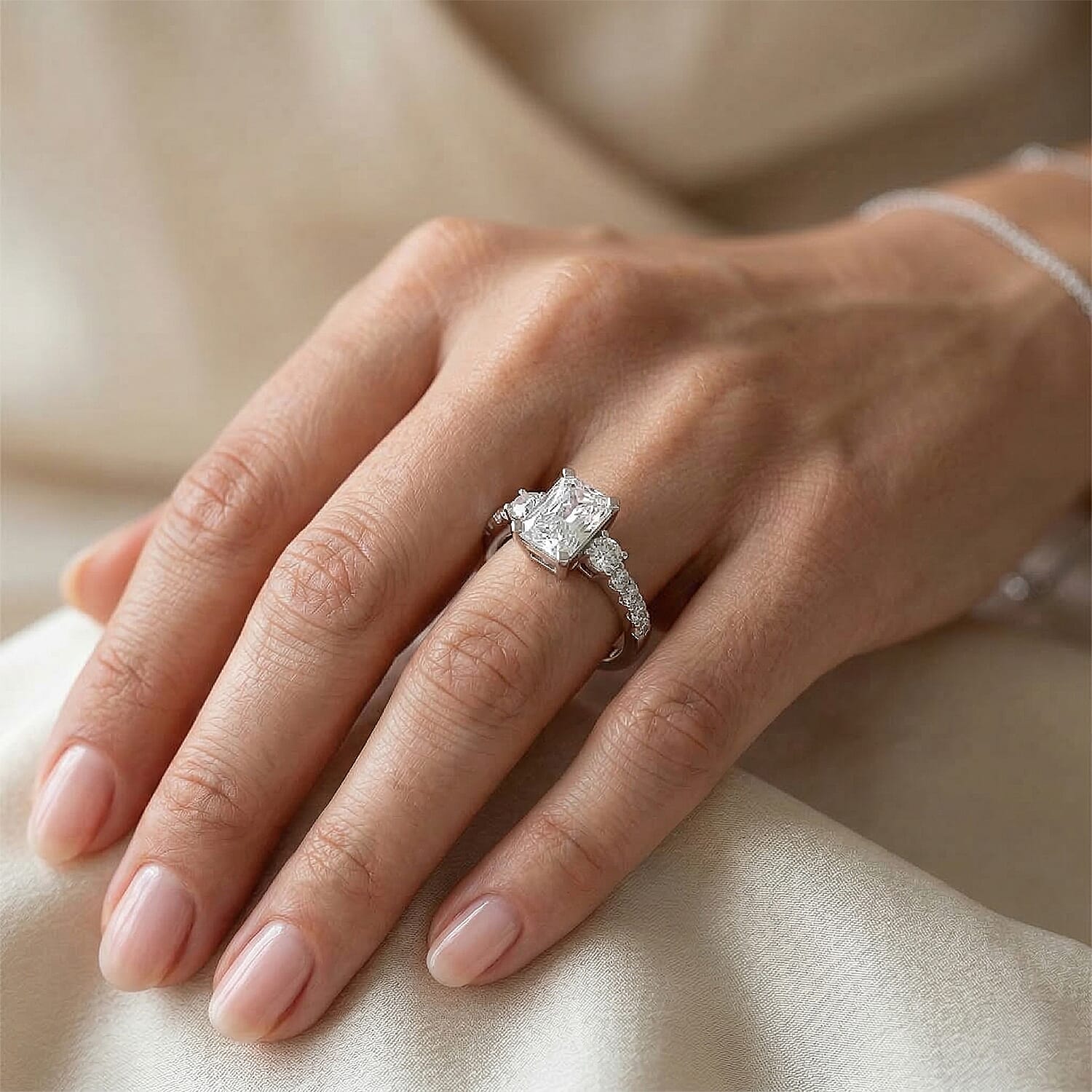 D'Joy - Moissanite GRA Certified Trilogy Ring in Rhodium Overlay Sterling Silver 2.10 Ct.