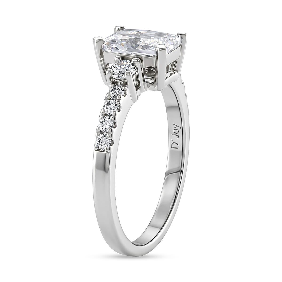 D'Joy - Moissanite GRA Certified Trilogy Ring in Rhodium Overlay Sterling Silver 2.10 Ct.