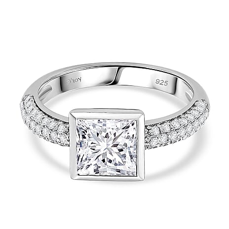 D'Joy Moissanite GRA Certified Solitaire Ring in Rhodium Overlay Sterling Silver 2.37 Ct.