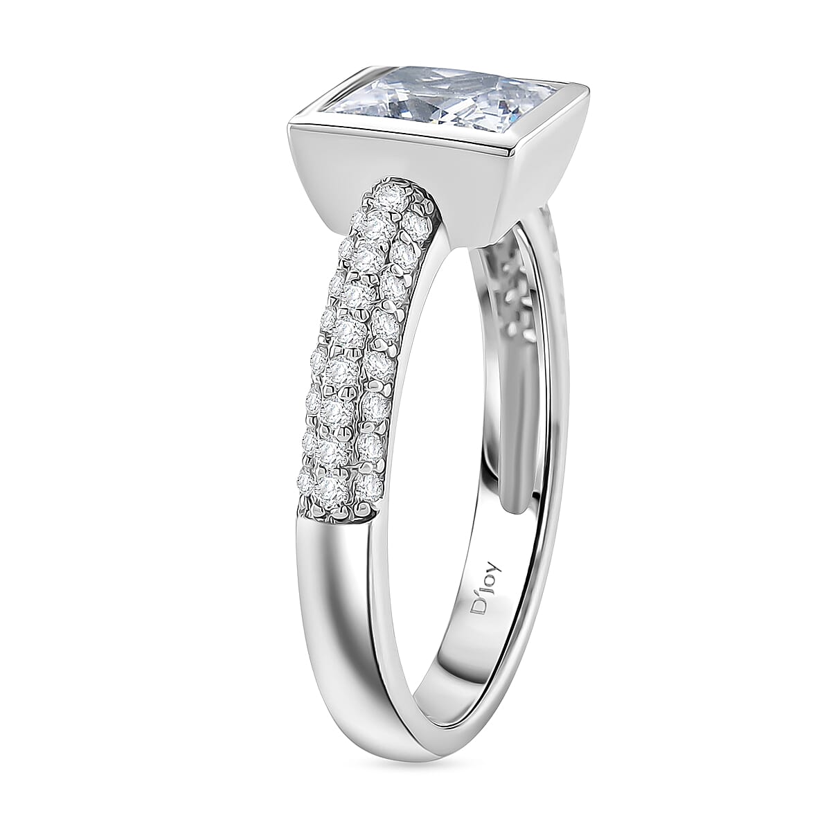 D'Joy Moissanite GRA Certified Solitaire Ring in Rhodium Overlay Sterling Silver 2.37 Ct.