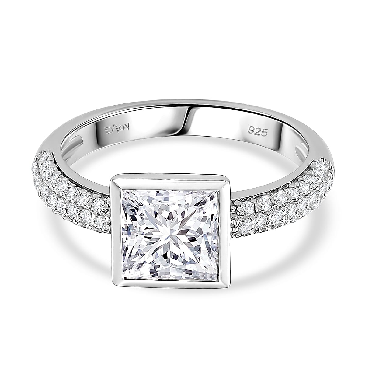 D'Joy - GRA Certified (D-VVS1) Moissanite Solitaire Ring in Rhodium Overlay Sterling Silver 2.37 Ct.