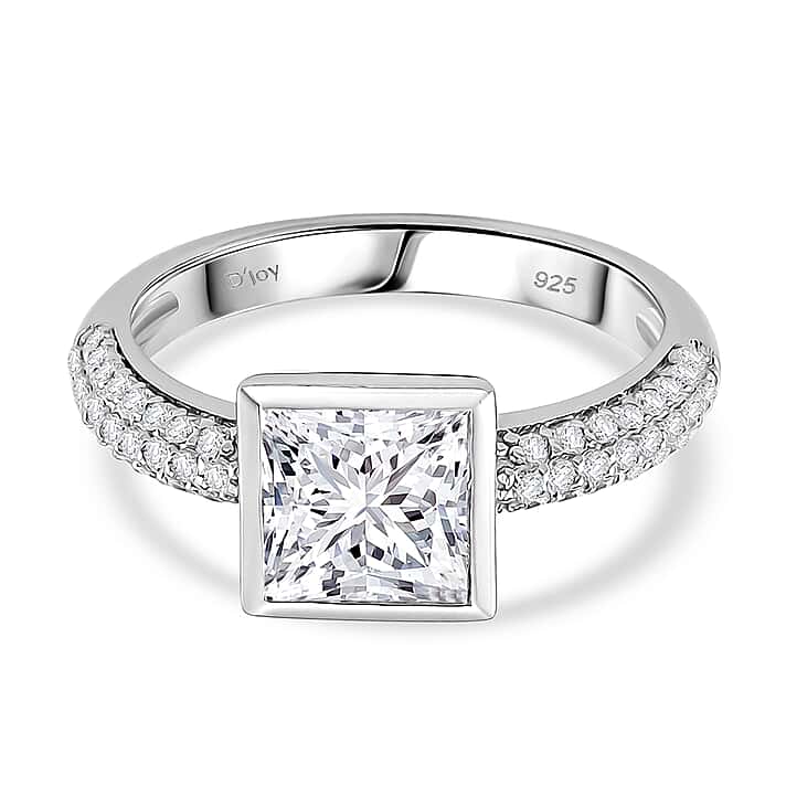 D'Joy - GRA Certified (D-VVS1) Moissanite Solitaire Ring in Rhodium Overlay Sterling Silver 2.37 Ct.