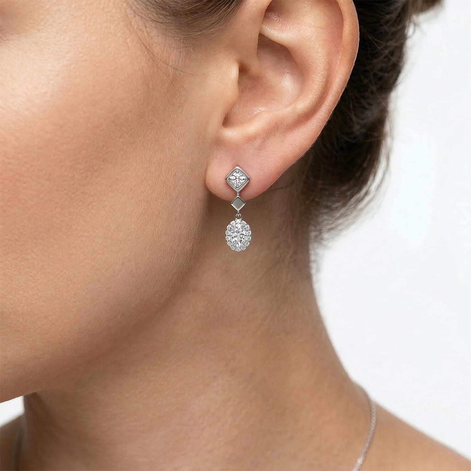 D'Joy GRA Certified Moissanite D-VVS1 Earring with Push Back in Rhodium Overlay Sterling Silver 1.30 Ct.