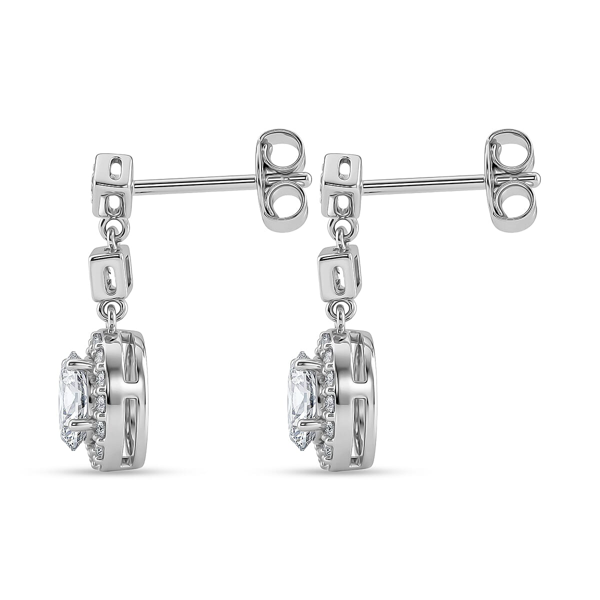 D'Joy GRA Certified Moissanite D-VVS1 Earring with Push Back in Rhodium Overlay Sterling Silver 1.30 Ct.