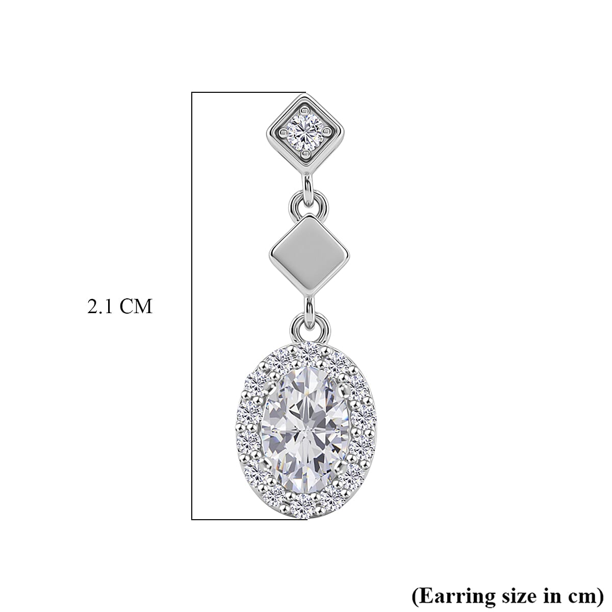 D'Joy GRA Certified Moissanite D-VVS1 Earring with Push Back in Rhodium Overlay Sterling Silver 1.30 Ct.