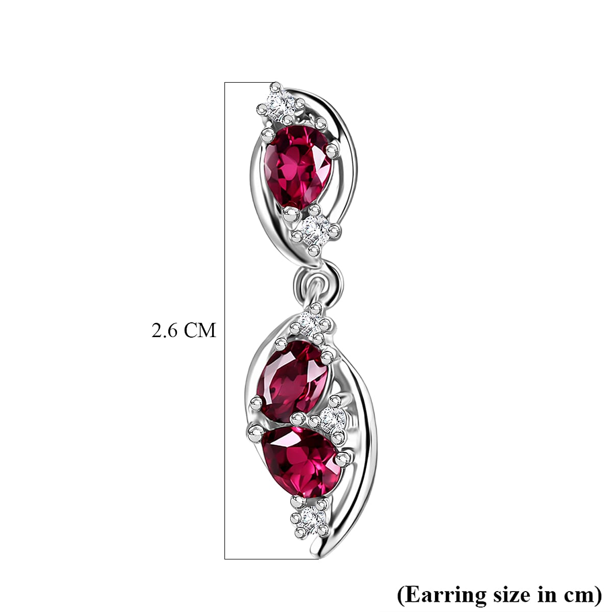 D'Joy Rhodolite Garnet & White Zircon Dangling Push Post Earring in Platinum Overlay Sterling Silver 1.46 Ct.