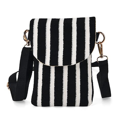Striped Pattern Phone Sling Bag With Adjustable Shoulder Strap - Black & White