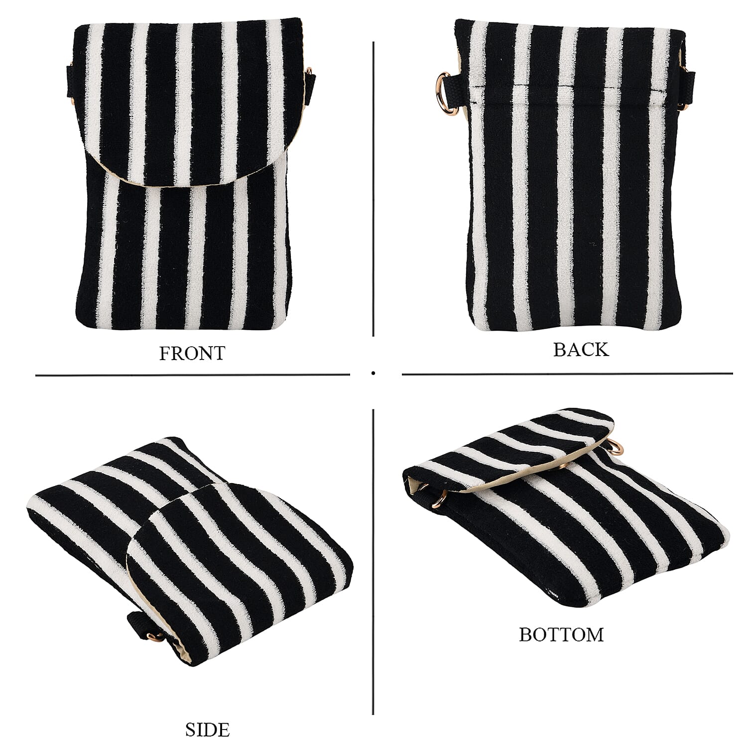 Striped Pattern Phone Sling Bag With Adjustable Shoulder Strap - Black & White