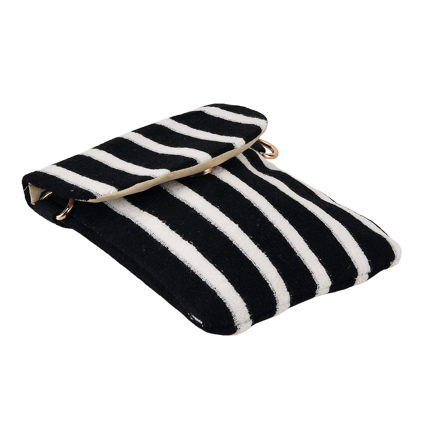 Striped Pattern Phone Sling Bag With Adjustable Shoulder Strap - Black & White