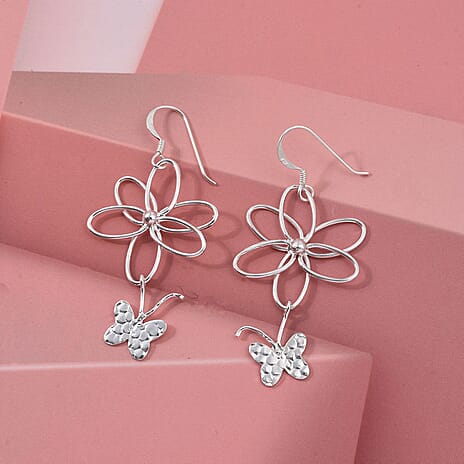 Close Out Deal - Sterling Silver Butterfly Dangling Earring with Hook