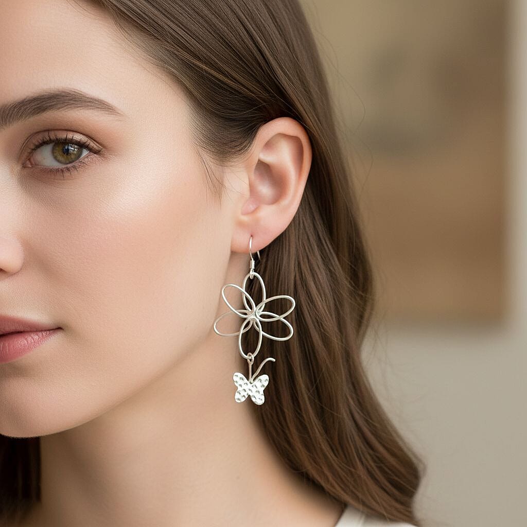 Close Out Deal - Sterling Silver Butterfly Dangling Earring with Hook