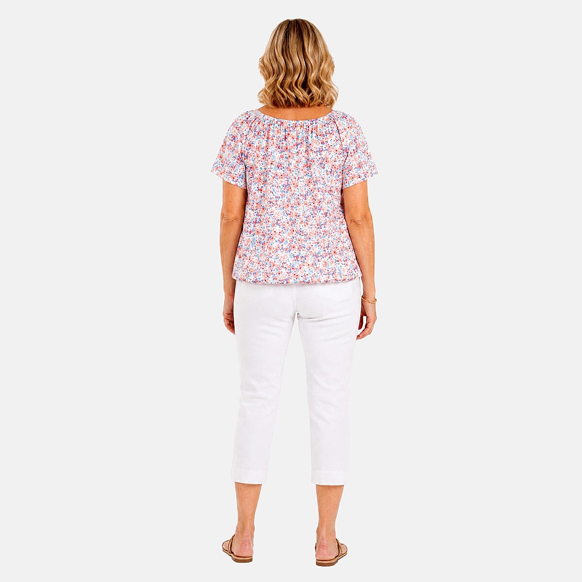 Pure And Natural Elasticated Neck Top (Size L, 16 to 18) - Peach