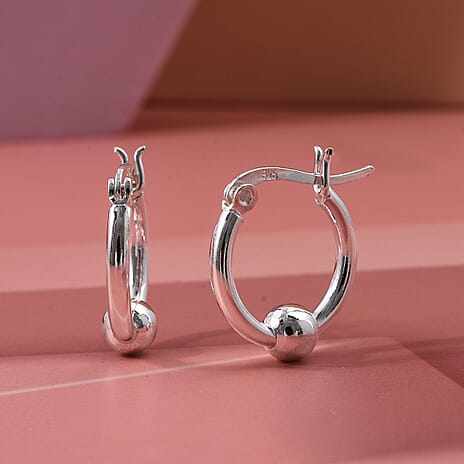Close Out Deal - Sterling Silver Ball End Hoop Earring with Clasp