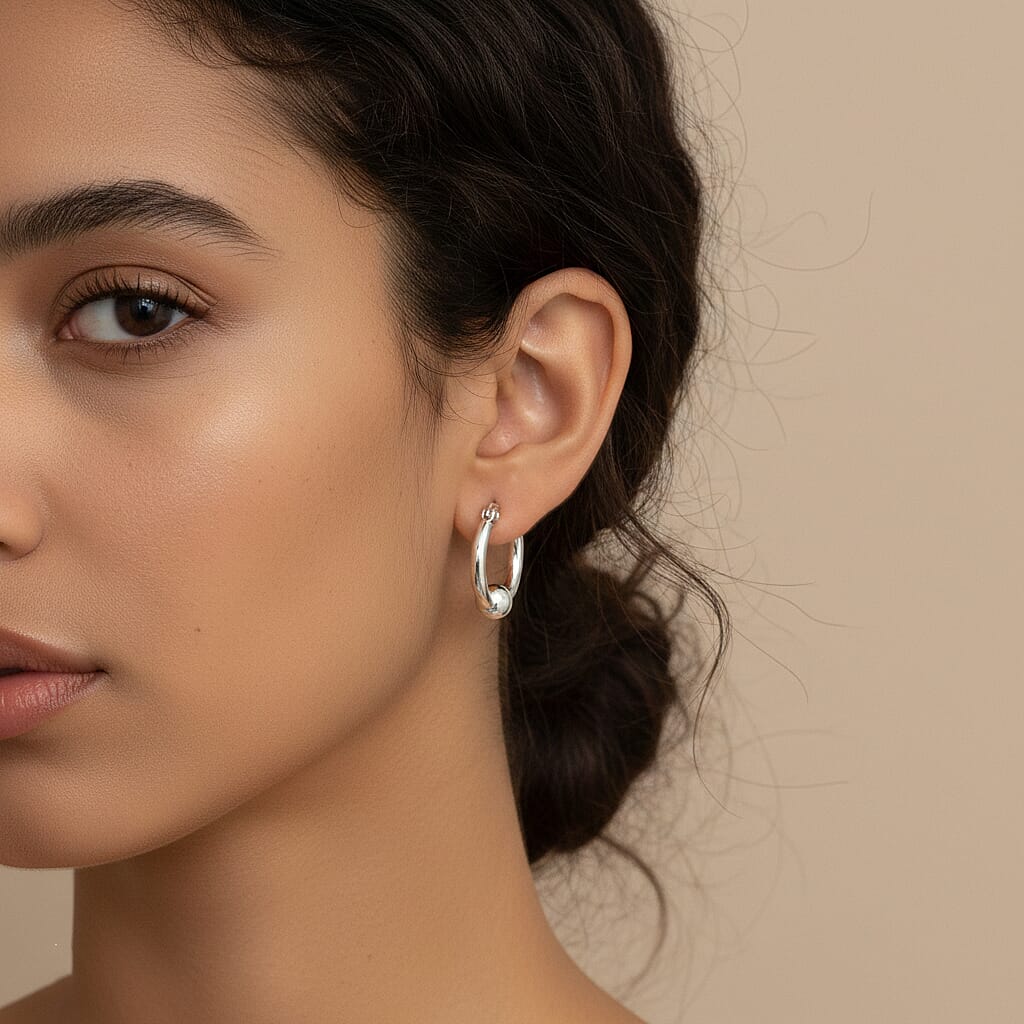 Close Out Deal - Sterling Silver Ball End Hoop Earring with Clasp