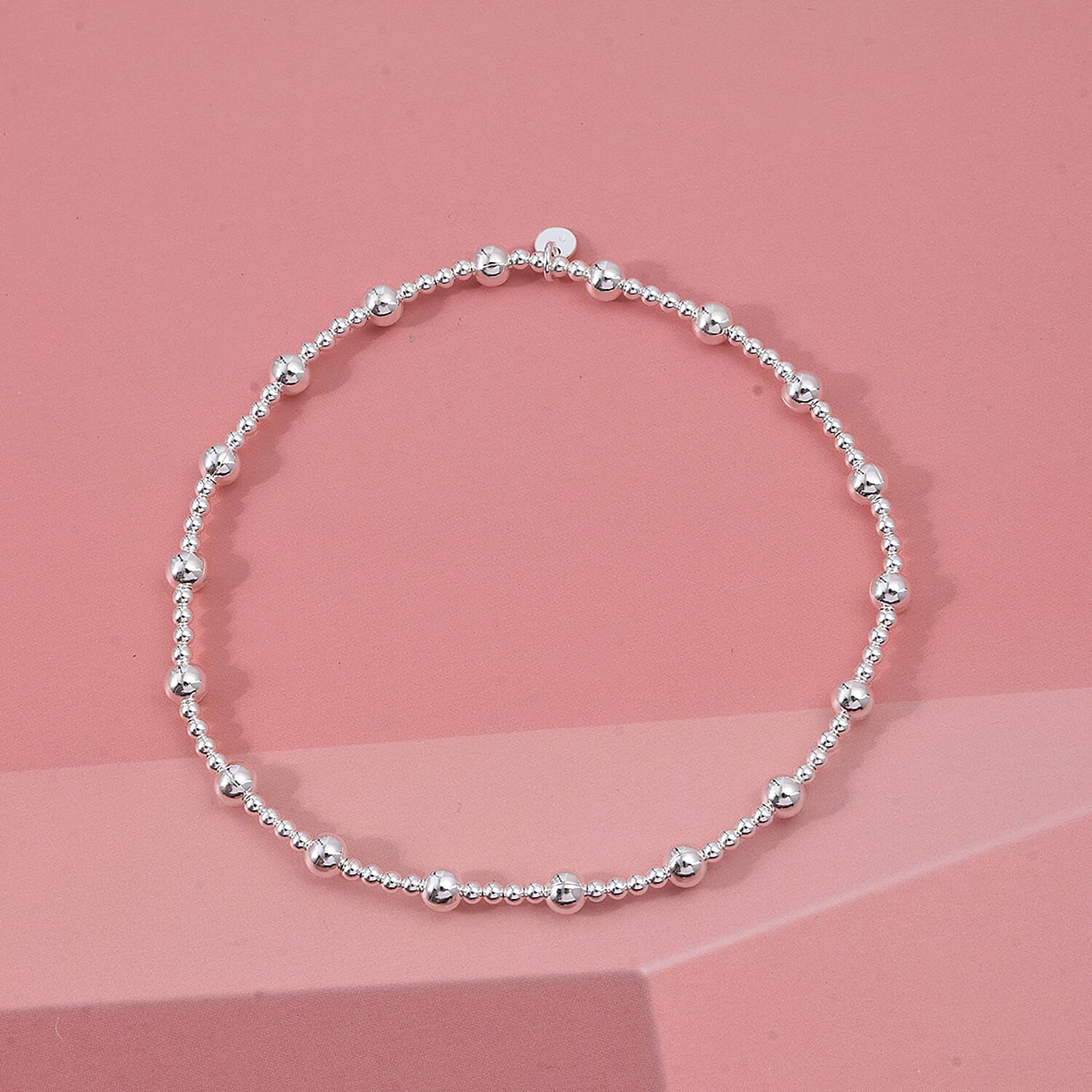 Close Out Deal - Sterling Silver Stretchable Beaded Bracelet (Size - 7)
