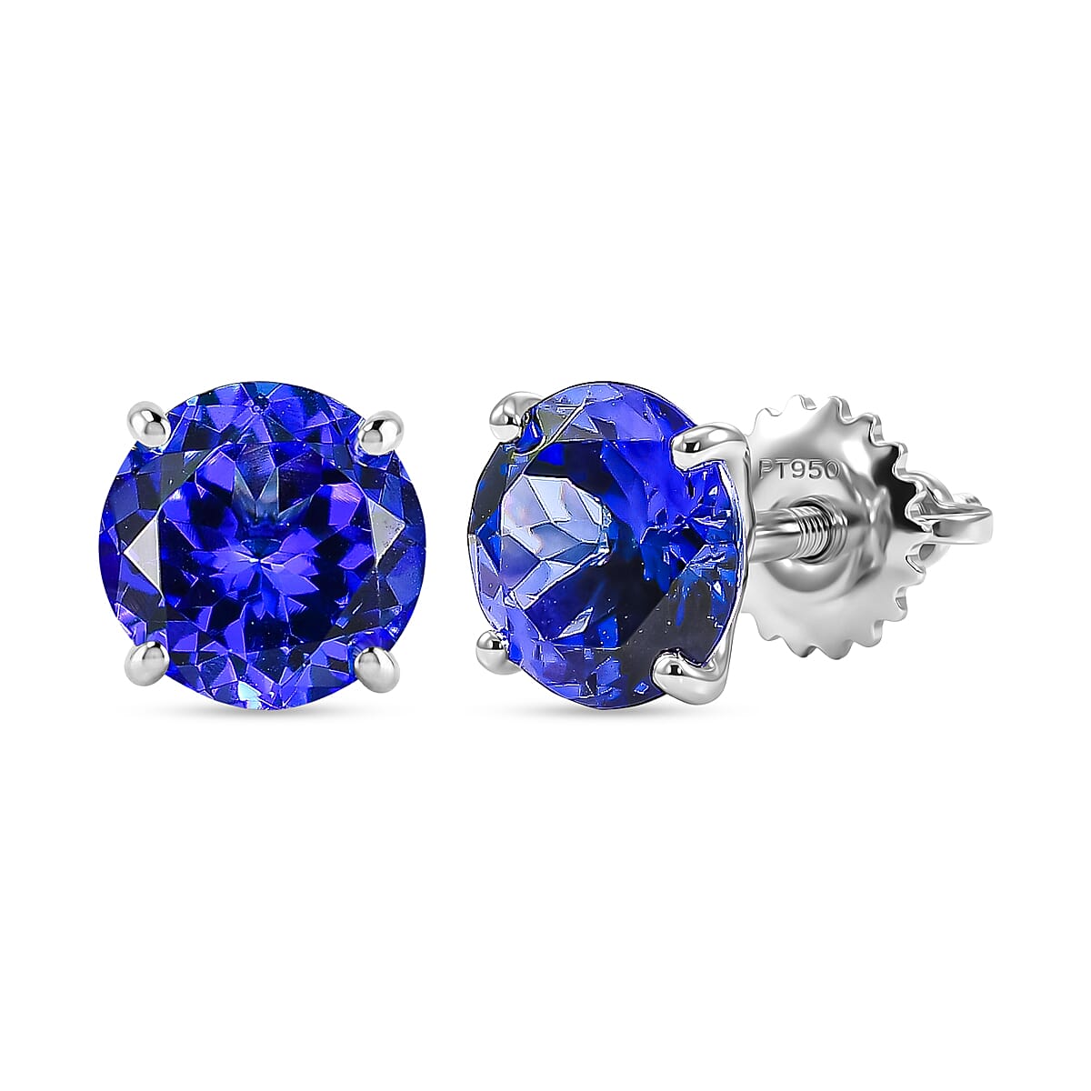 RHAPSODY 950 Platinum AAAA Tanzanite Solitaire Stud Earring with Screw Back 4.00 Cts
