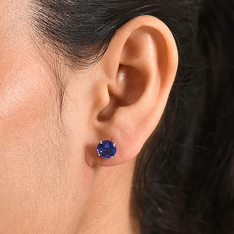 RHAPSODY 950 Platinum AAAA Tanzanite Solitaire Stud Earring with Screw Back 4.00 Cts