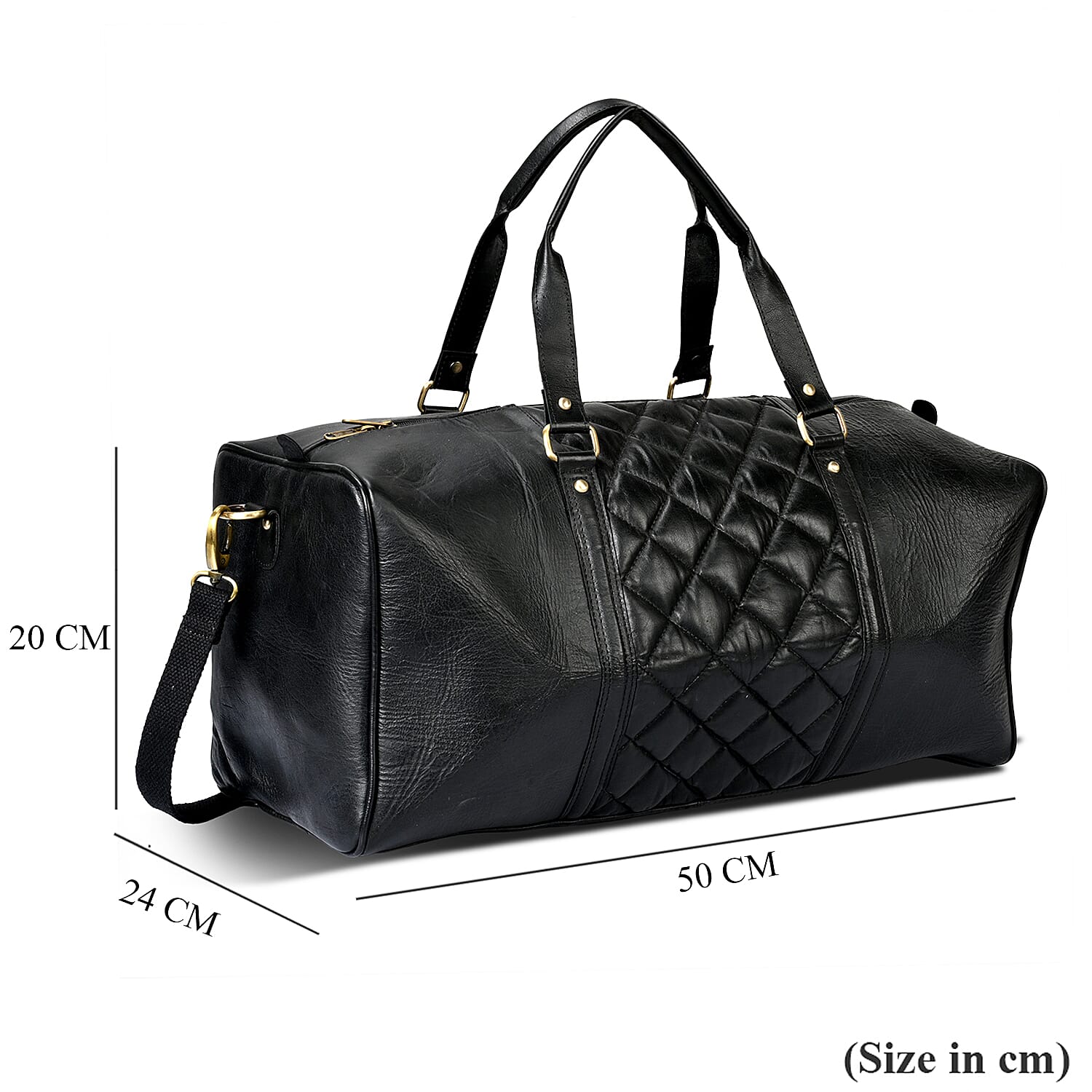 Valisserie 100% Genuine Leather Quilted Luggage Duffle Bag with Handle Drop - Black