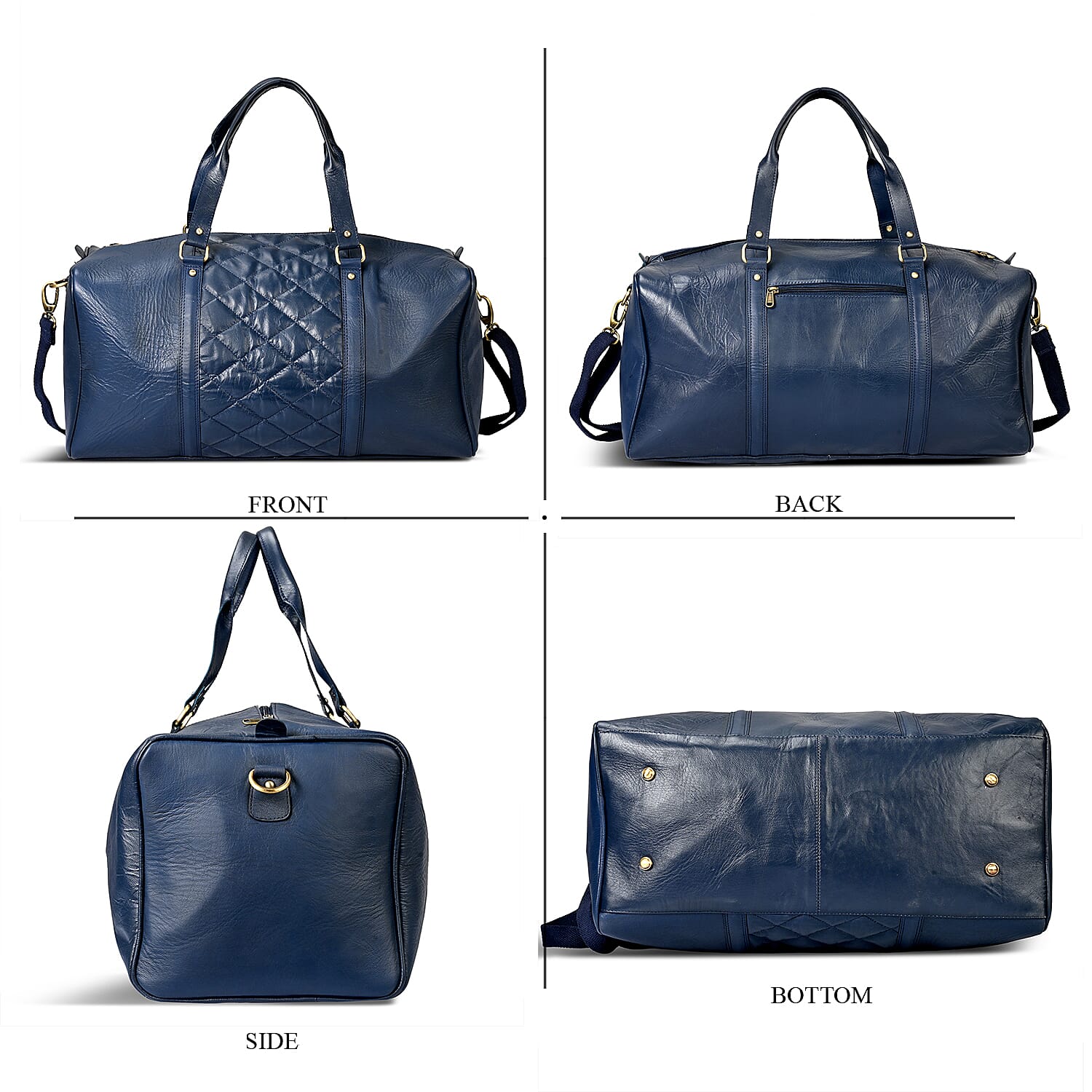 Valisserie 100% Genuine Leather Quilted Luggage Duffle Bag with Handle Drop - Navy