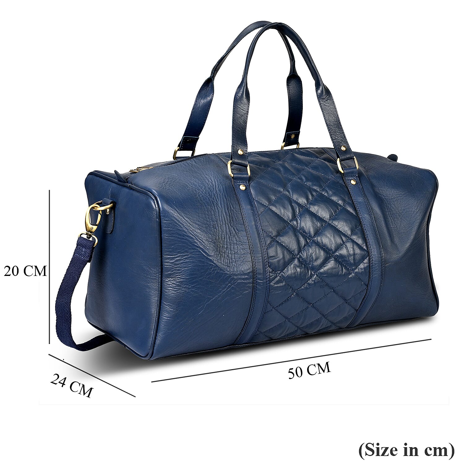 Valisserie 100% Genuine Leather Quilted Luggage Duffle Bag with Handle Drop - Navy