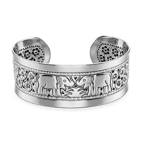 Close Out Deal - Sterling Silver Elephant Cuff Bangle (Size -7), Silver Wt. 30.60 Gms