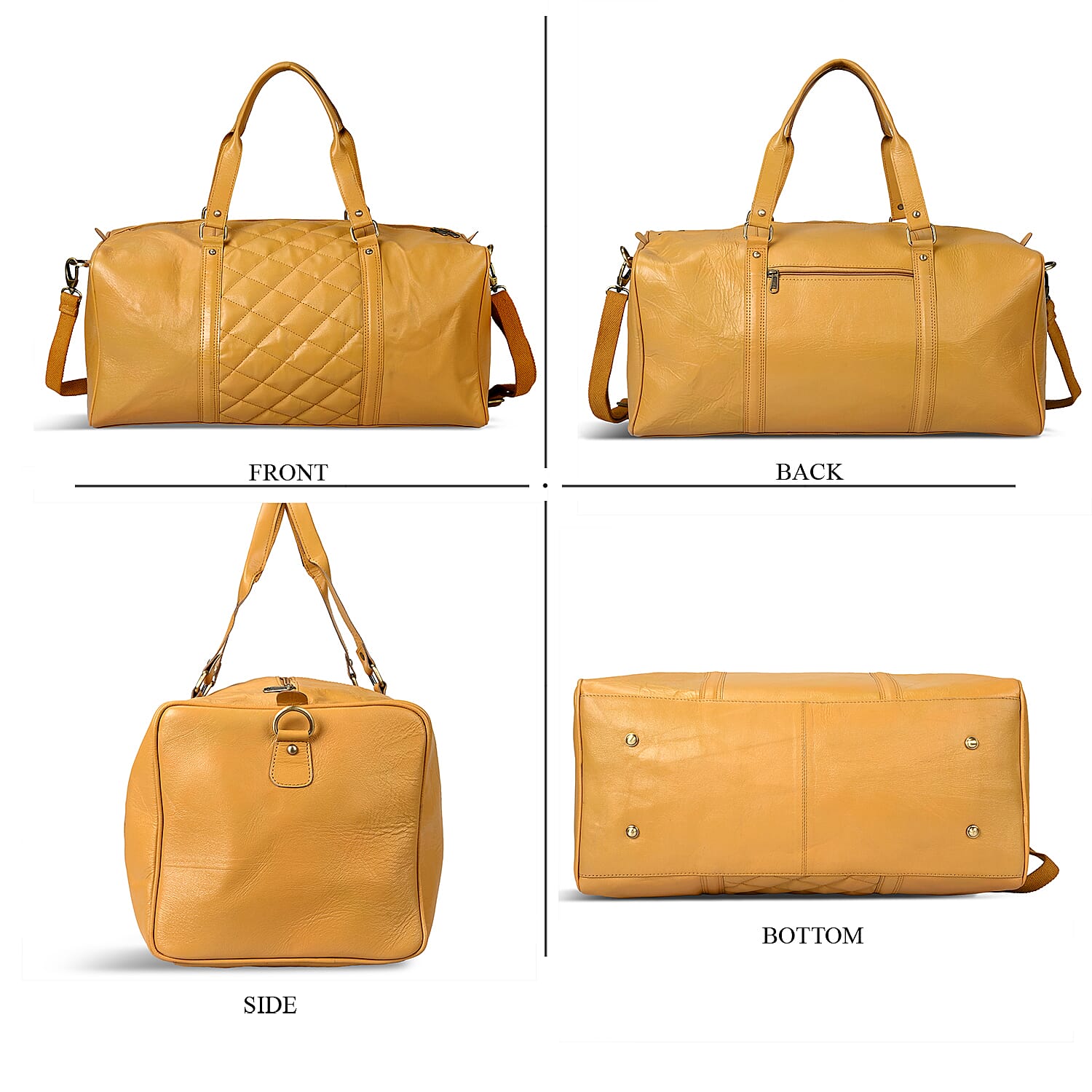 Valisserie 100% Genuine Leather Quilted Luggage Duffle Bag with Handle Drop - Mustard