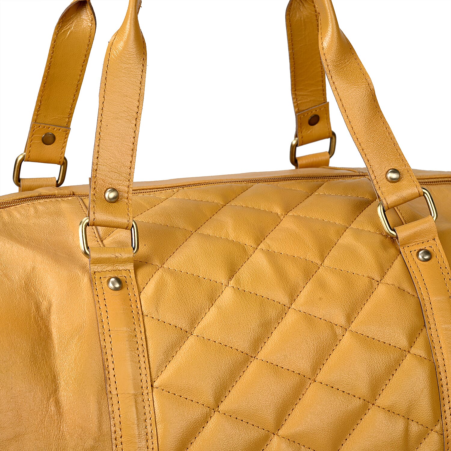 Valisserie 100% Genuine Leather Quilted Luggage Duffle Bag with Handle Drop - Mustard