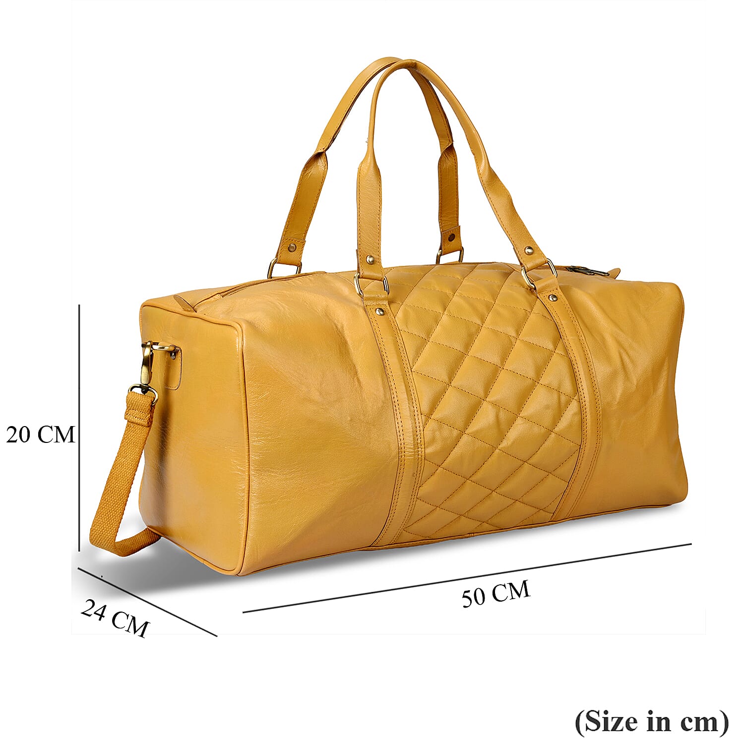 Valisserie 100% Genuine Leather Quilted Luggage Duffle Bag with Handle Drop - Mustard