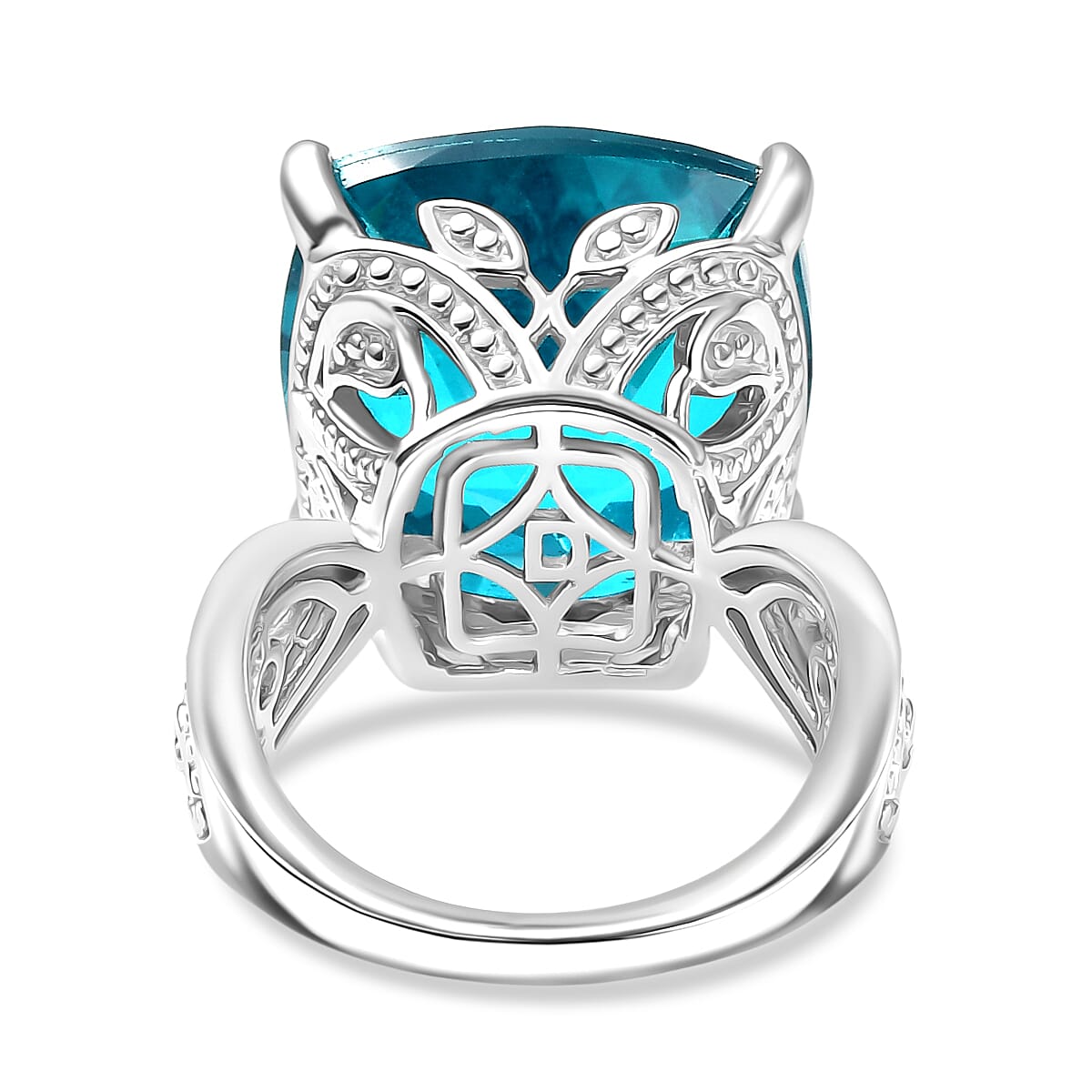 D'Joy Capri Blue Triplet Quartz & White Zircon Ring in Rhodium Overlay Sterling Silver 16.46 Ct.