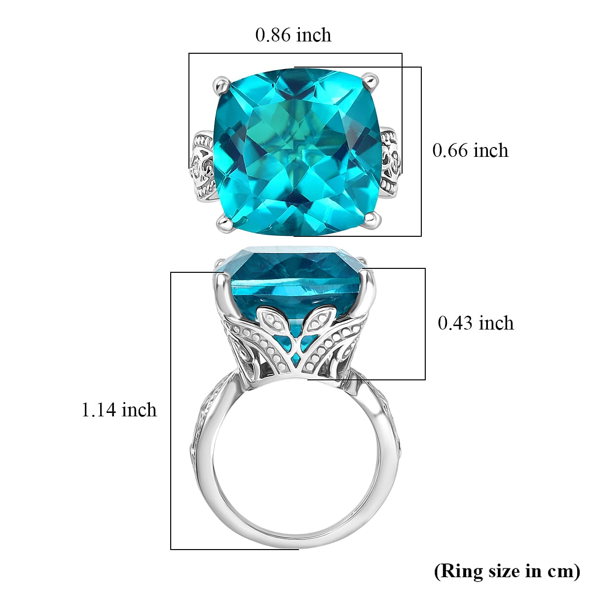 D'Joy Capri Blue Triplet Quartz & White Zircon Ring in Rhodium Overlay Sterling Silver 16.46 Ct.