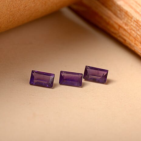 Set Of 3 African Amethyst Baguette 5X3 mm Gemstone, 0.78 Ct