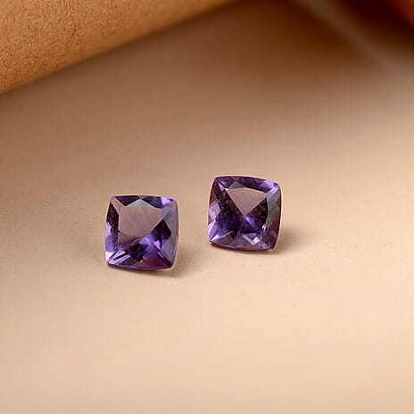 Set Of 2 African Amethyst Cushion Cut 5X5 mm Gemstone, 1.12 Ct