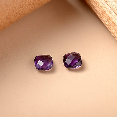Set Of 2 African Amethyst Cushion Cut 6X6 mm Gemstone, 1.88 Ct