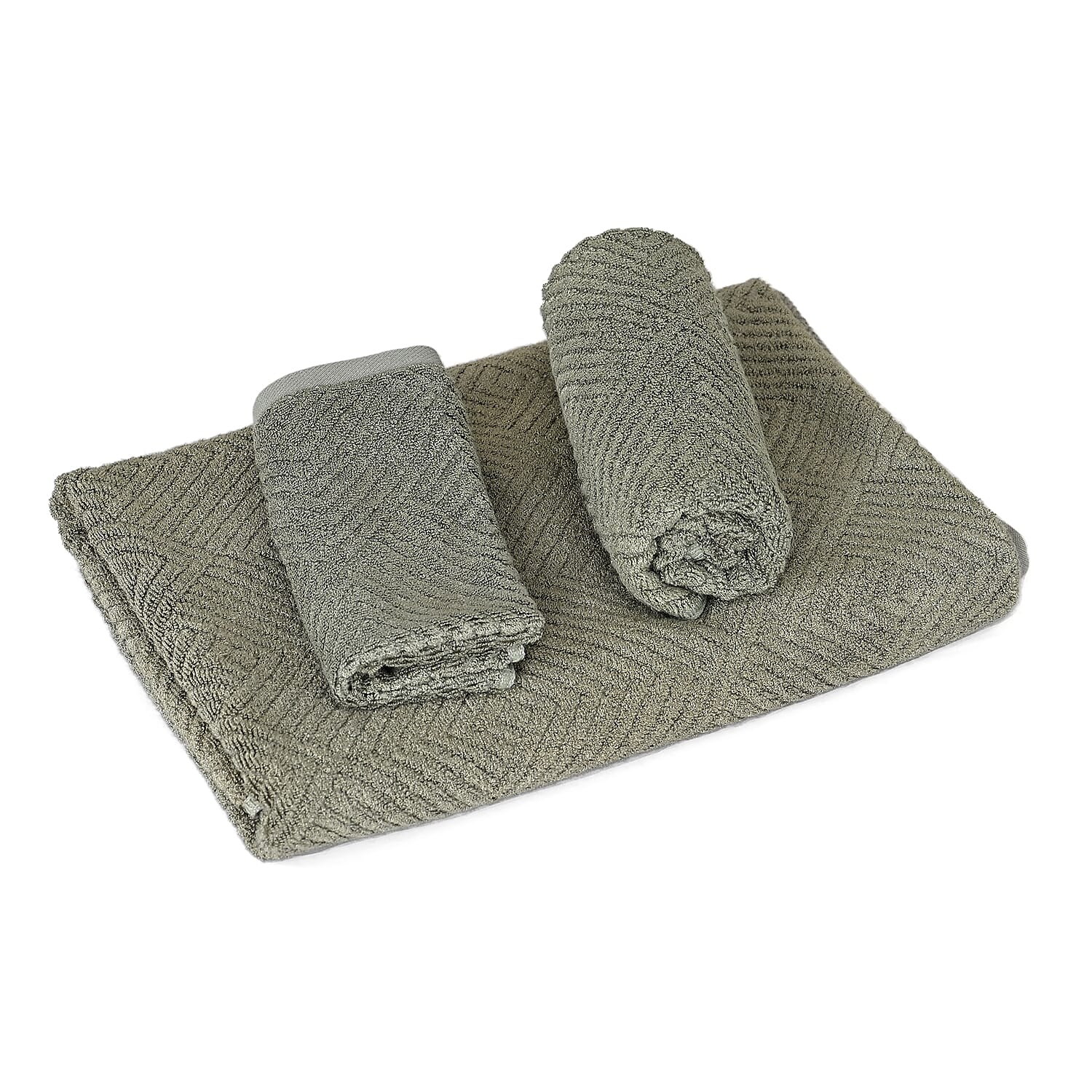 LIVMORE Bamboo Patterned Towel (Size 33x1 cm) - Green & Pink