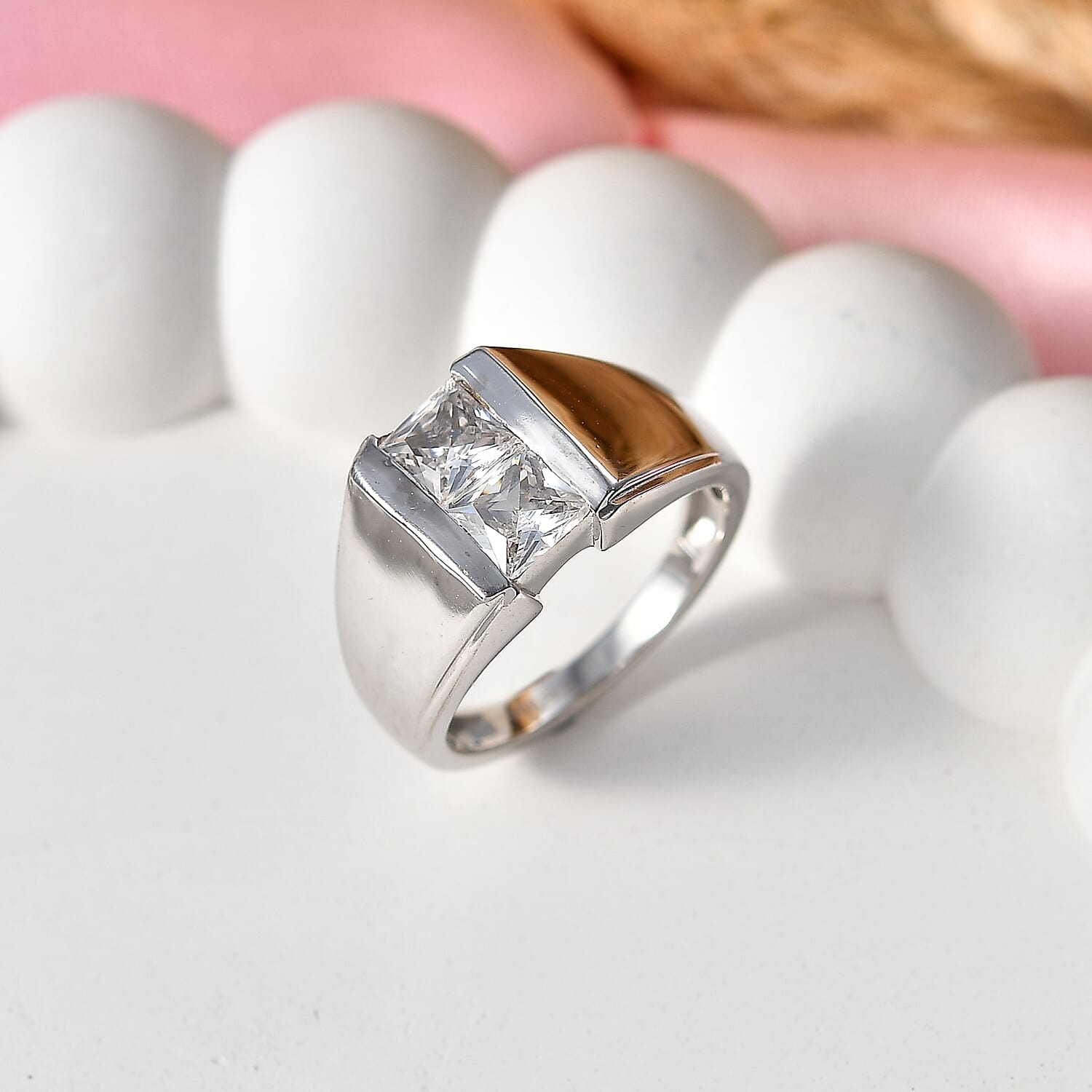 EverTrue White Cubic Zirconia Fancy Ring Pure Yellow Brass 1.844 Ct.