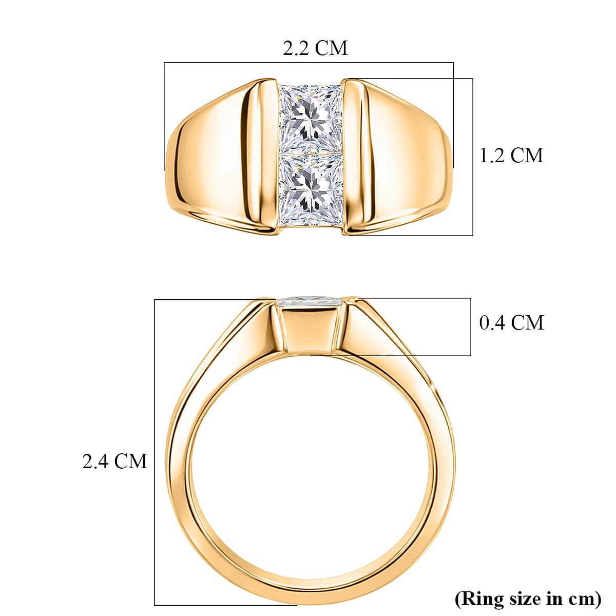 EverTrue White Cubic Zirconia Fancy Ring Pure Yellow Brass 1.844 Ct.